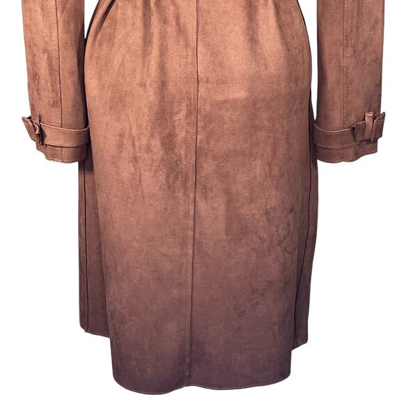 Magaschoni Women’s Chocolate Brown Faux Suede Belted Wrap Coat Size S EUC - Picture 11 of 15